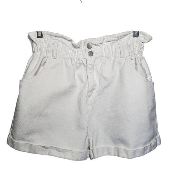 Greene St Denim Women Shorts, High Rise Paper Bag Waist White Jean Shorts, Sz 29 - Picture 1 of 10
